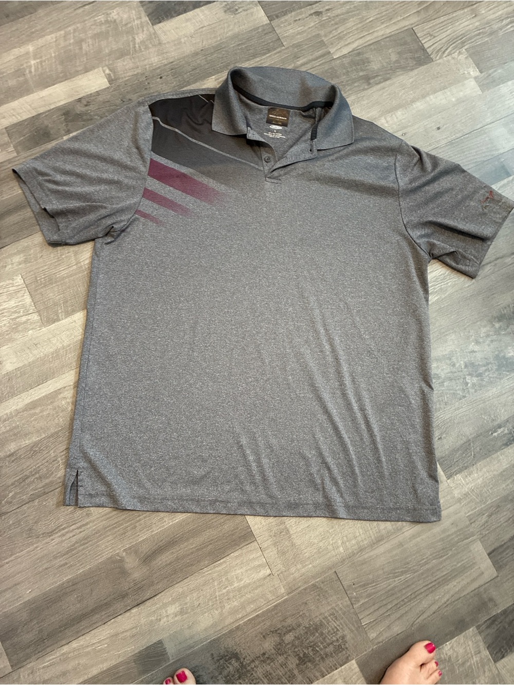 Greg Norman Collection Gray Polo with Burgundy Accent